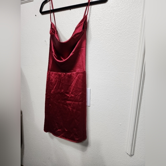 Lulus Luxe Reputation Wine Red Satin Sleeveless Cowl Neck Mini Dress L Party - Picture 7 of 9